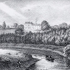 Front image in black and white of what Preston Hall would have looked like in 1825.