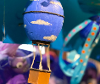 An egg decorated to look like a hot air balloon.