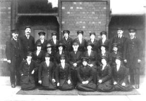 A black and white photo of the L.N.E.R. Stockton Staff
