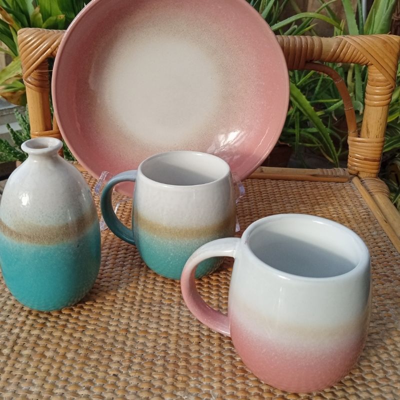 Dip Glaze Mug In Pink And Turquoise