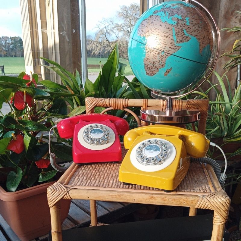 Retro Telephone In Red And Mustard