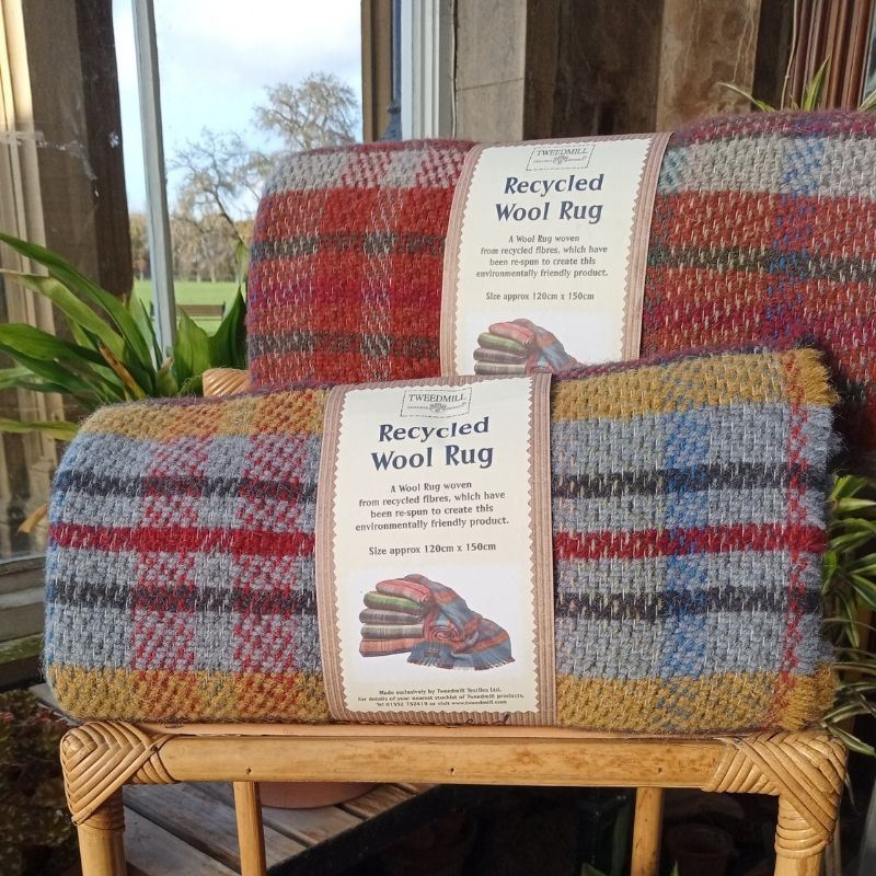 Tweedmill Wool Rug In Red And Blue Check And Mustard And Blue Check