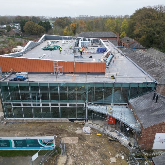 Work showing the progress of construction of the new extension to Preston Park Museum