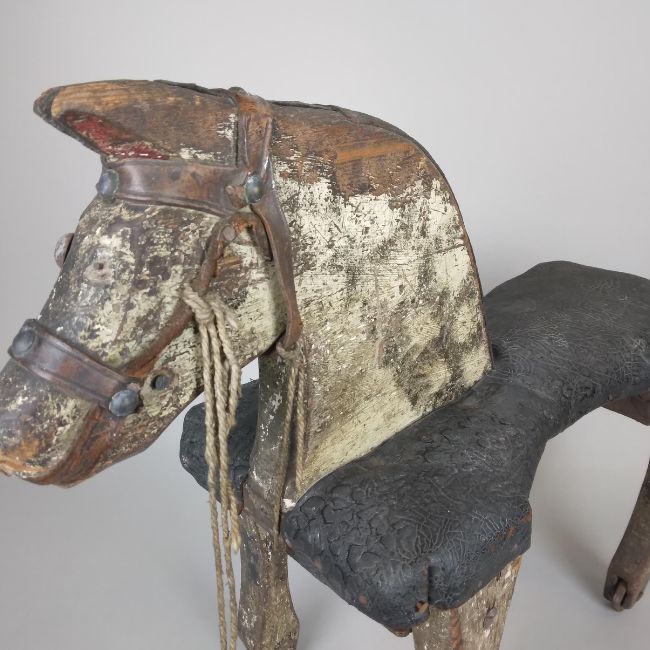 wooden wheeled horse at Preston Park Museum